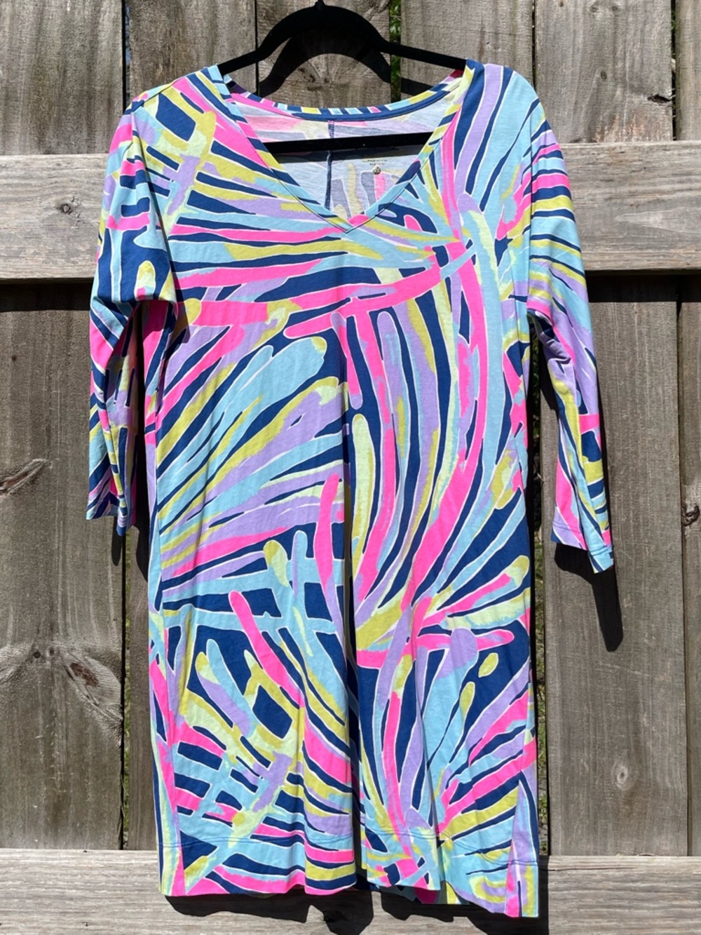 Lilly Pulitzer pastel watercolor dress with gold script Sz XS